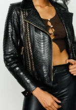 The Nayro Pythn Black Leather Jacket