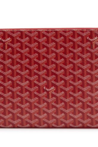 Red Goyardine Canvas and Chevroches Calfskin Sénat MM Pouch Silver Hardware, 2023