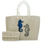 Sand Goyardine Canvas and Chevroches Calfskin Seahorse Embroidery Anjou PM Tote, 2024