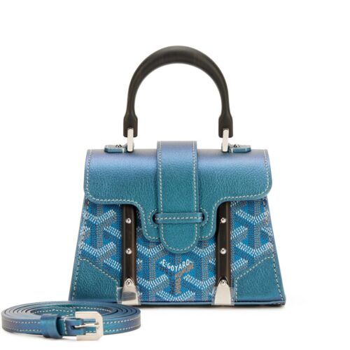 Pearly Blue Goyardine Canvas and Chevroches Calfskin Saïgon Structuré Nano Bag Silver Hardware, 2024