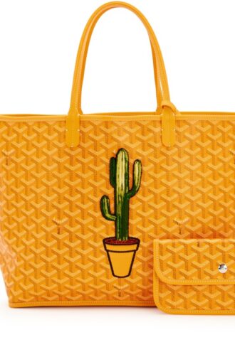 Yellow Goyardine Canvas and Chevroches Calfskin Cactus Embroidered Anjou PM Tote, 2020