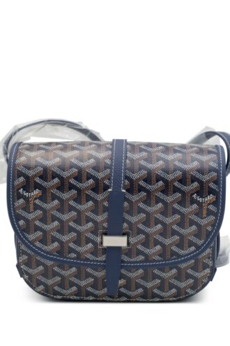 Navy Blue Goyardine Canvas and Decize Taurillon Belvedere PM Bag Silver Hardware