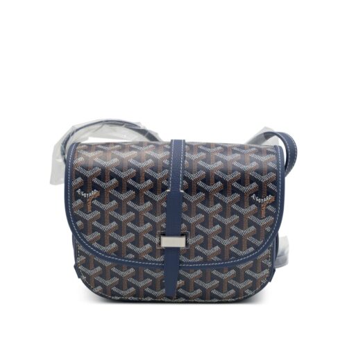 Navy Blue Goyardine Canvas and Decize Taurillon Belvedere PM Bag Silver Hardware