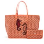 Limited Edition Coral Pink Goyardine Canvas and Chevroches Calfskin Reversible Seahorse Embroidery Anjou PM Tote, 2024