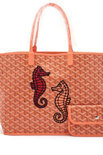 Limited Edition Coral Pink Goyardine Canvas and Chevroches Calfskin Reversible Seahorse Embroidery Anjou PM Tote, 2024