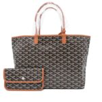 Black Goyardine Canvas and Tan Chevroches Calfskin Saint Louis PM Tote